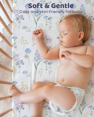 FIEMOL crib sheets blue purple flower with elastic edges for secure fit