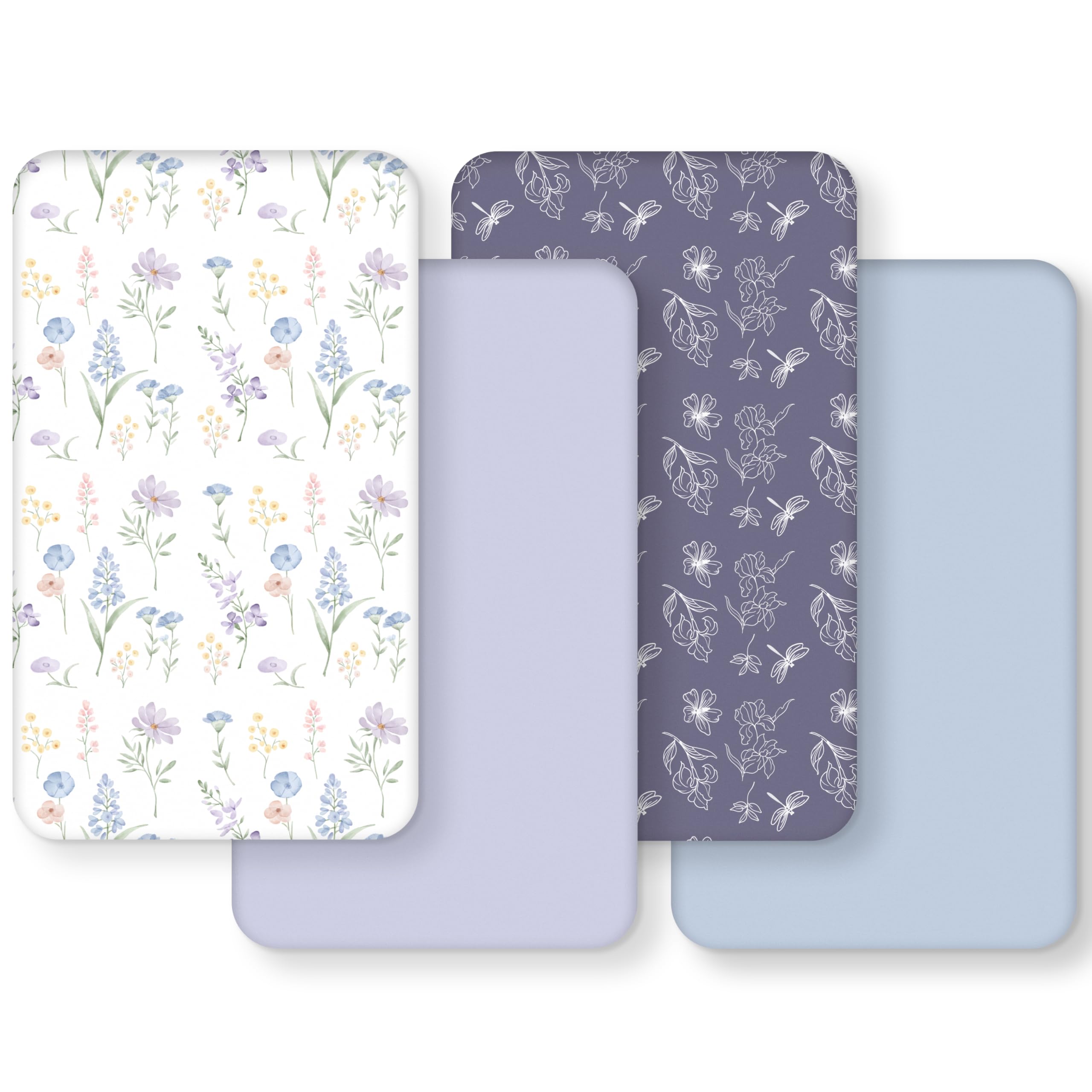 FIEMOL crib sheets blue purple flower folded for quick nighttime refresh