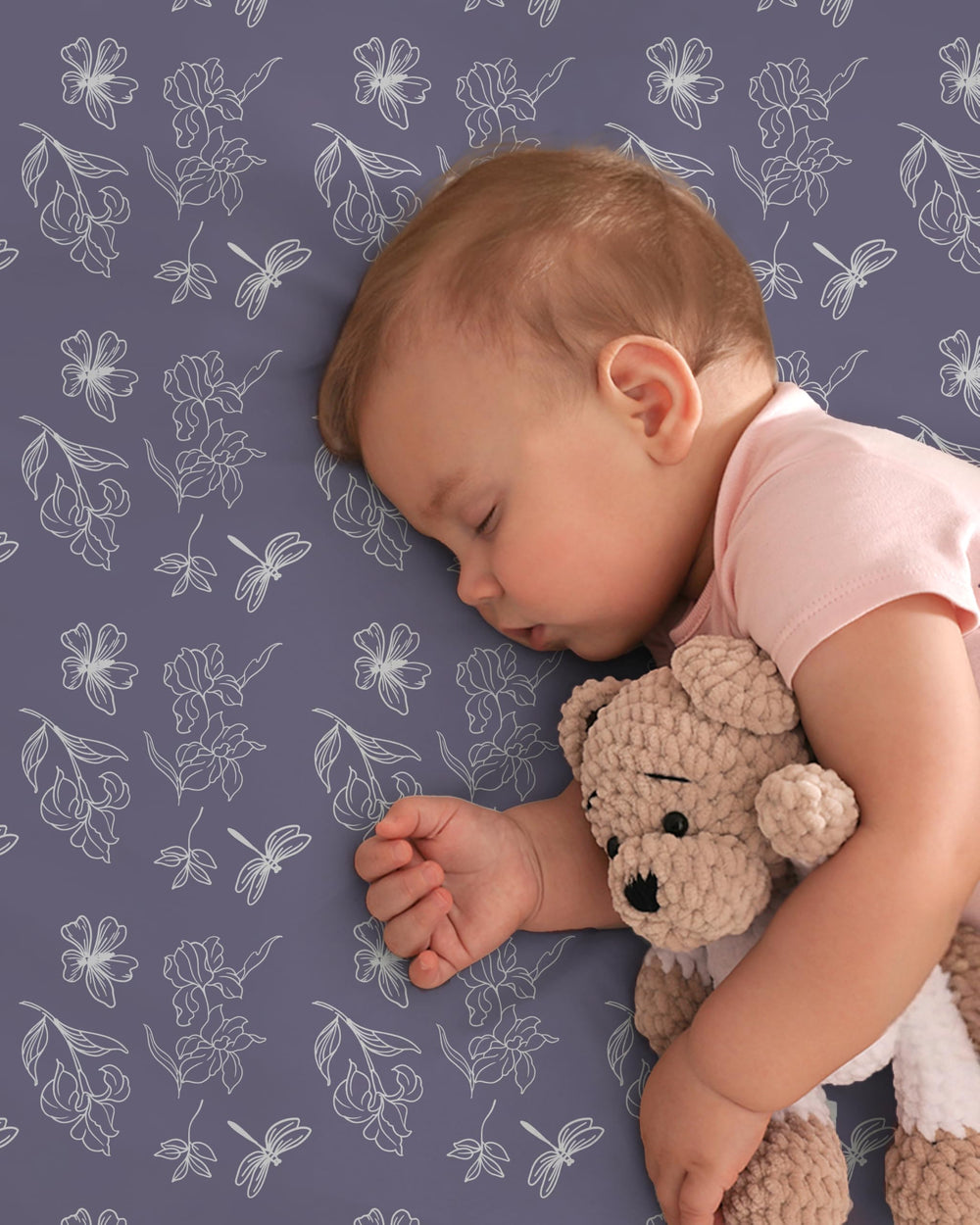 FIEMOL crib sheets blue purple flower texture shows soft, breathable surface