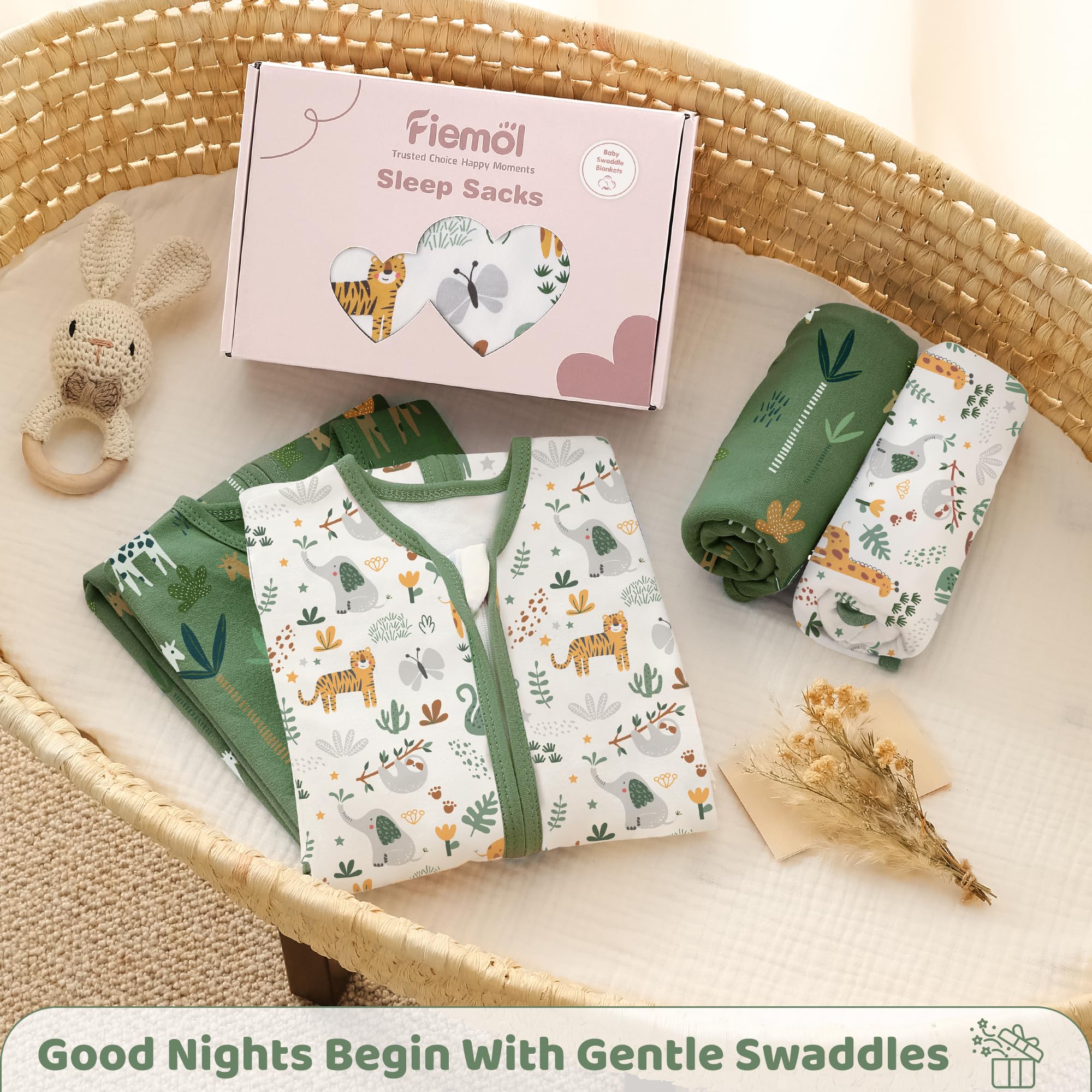 FIEMOL newborn swaddle in use for gentle nighttime routine
