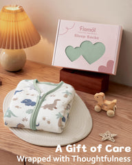 FIEMOL bamboo sleep sack green dinosaur back view highlighting comfortable fit