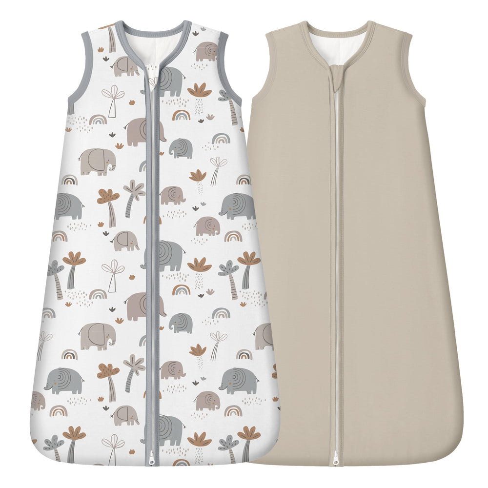Fiemol sleep sack grey elephant, front view, soft and breathable for baby sleep