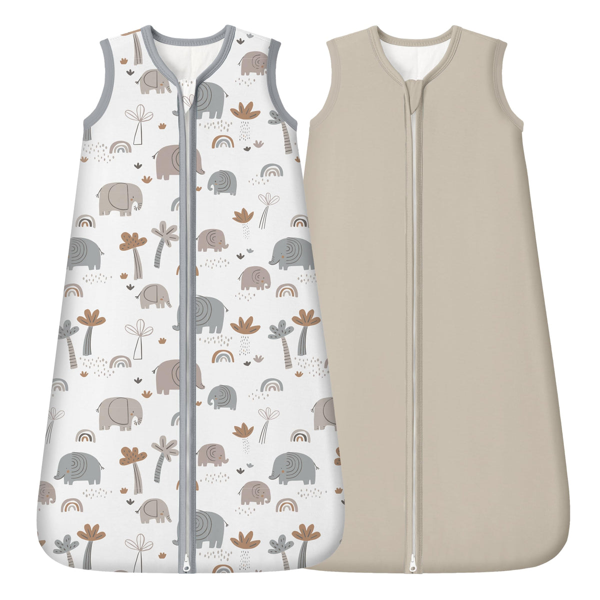 Fiemol sleep sack grey elephant, front view, soft and breathable for baby sleep
