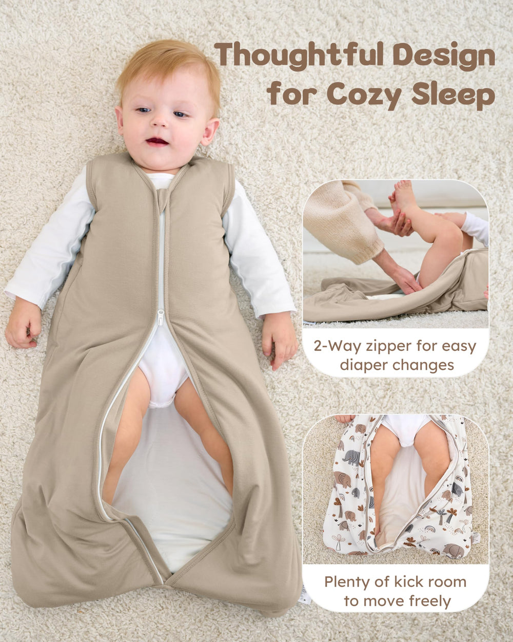 Fiemol sizing chart shows S to XL for growing babies