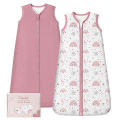 FIEMOL bamboo sleep sack in pink rainbow with 2-way zipper for easy diaper changes