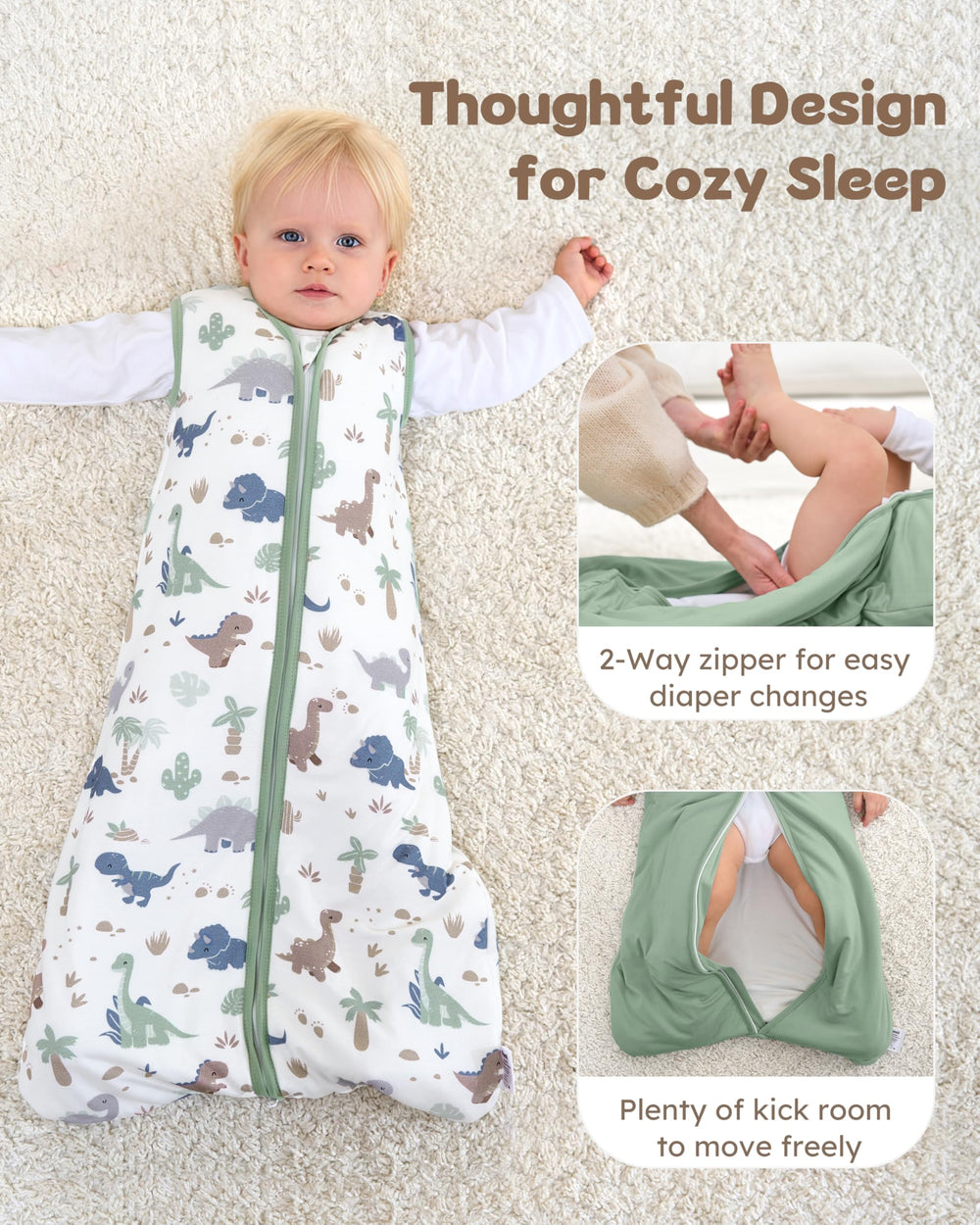 FIEMOL bamboo sleep sack soft fabric close-up emphasizes gentle touch