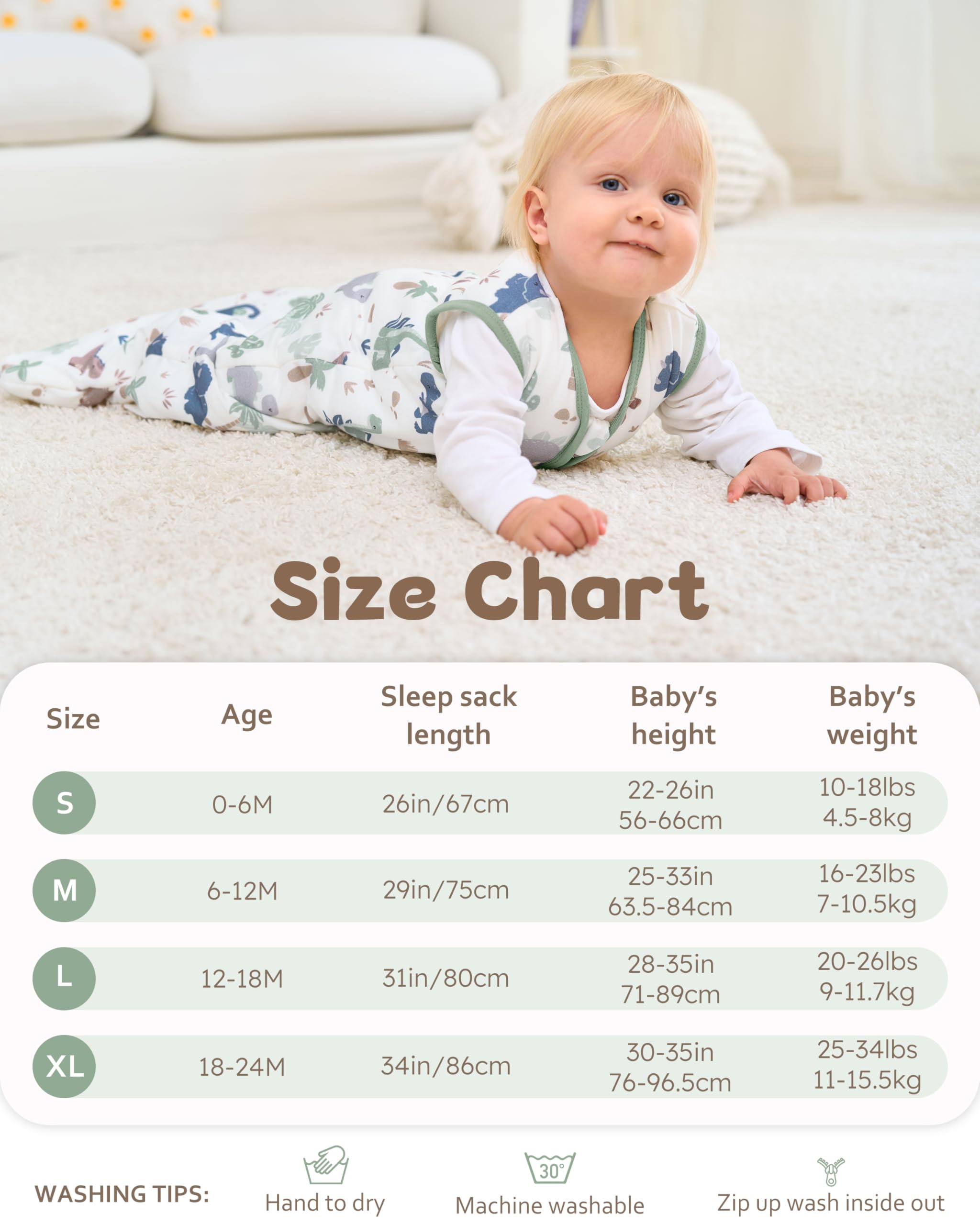 FIEMOL care instructions for bamboo sleep sack: machine wash cold and air dry