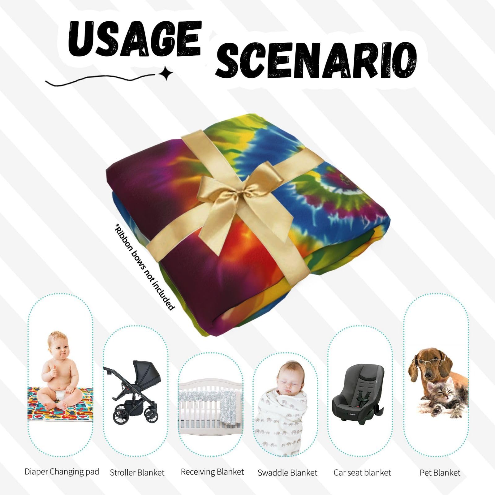 Fiephvsa tie-dye headband worn on baby demonstrates flexible sizing and comfort.