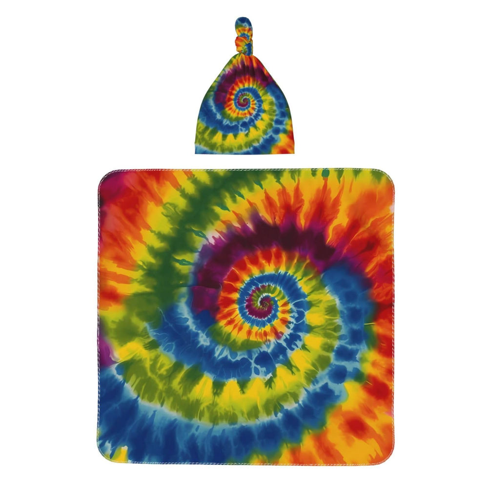 Fiephvsa tie-dye swaddle blanket flatlay showing soft fabric and vibrant pattern for newborn comfort.