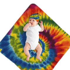 Fiephvsa tie-dye swaddle blanket folded demonstrates portability for travel.