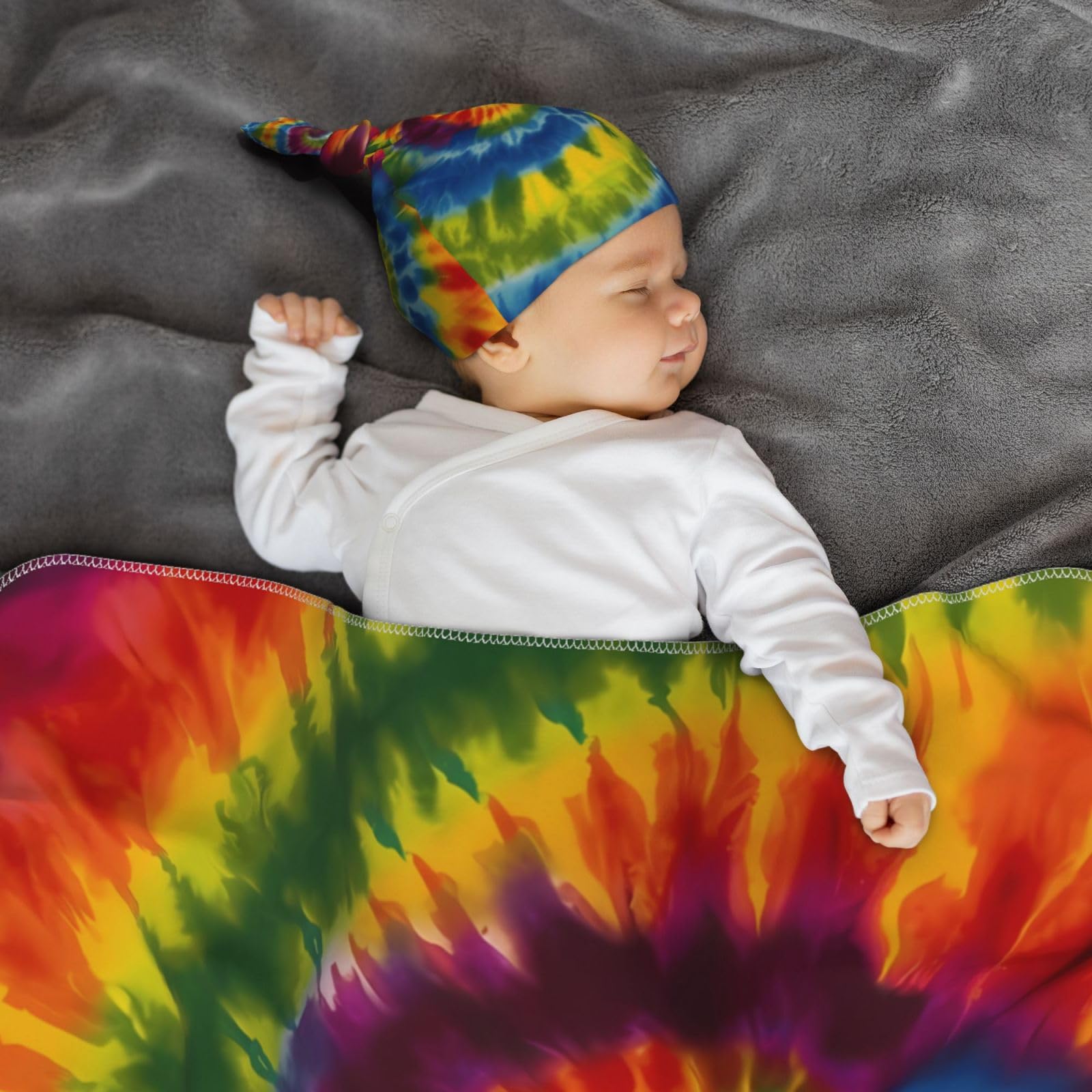 Fiephvsa tie-dye swaddle outdoors during walk shows versatile accessory.