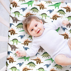 FIGEPO four-pack crib sheets with dinosaur design add fun to infant bedding