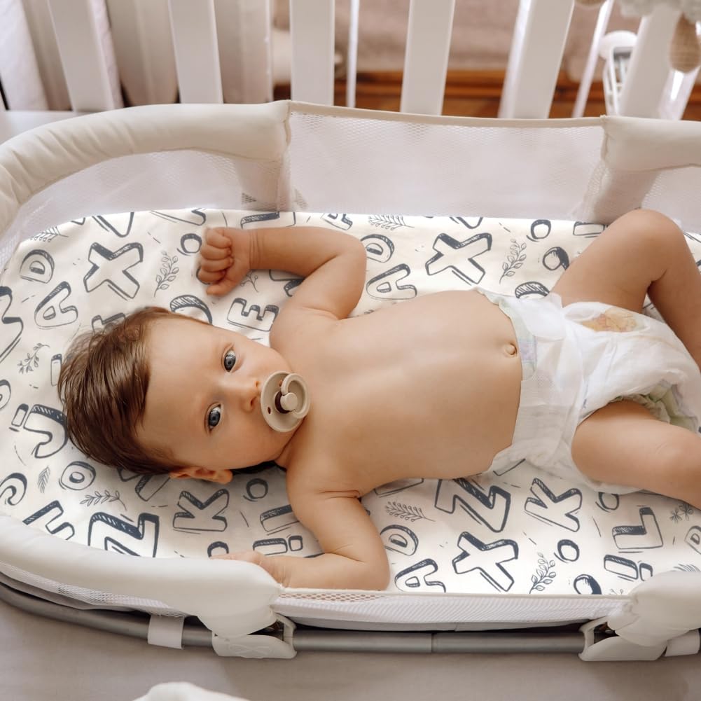 FIGEPO letter print bassinet sheet matches nursery decor with snug fit
