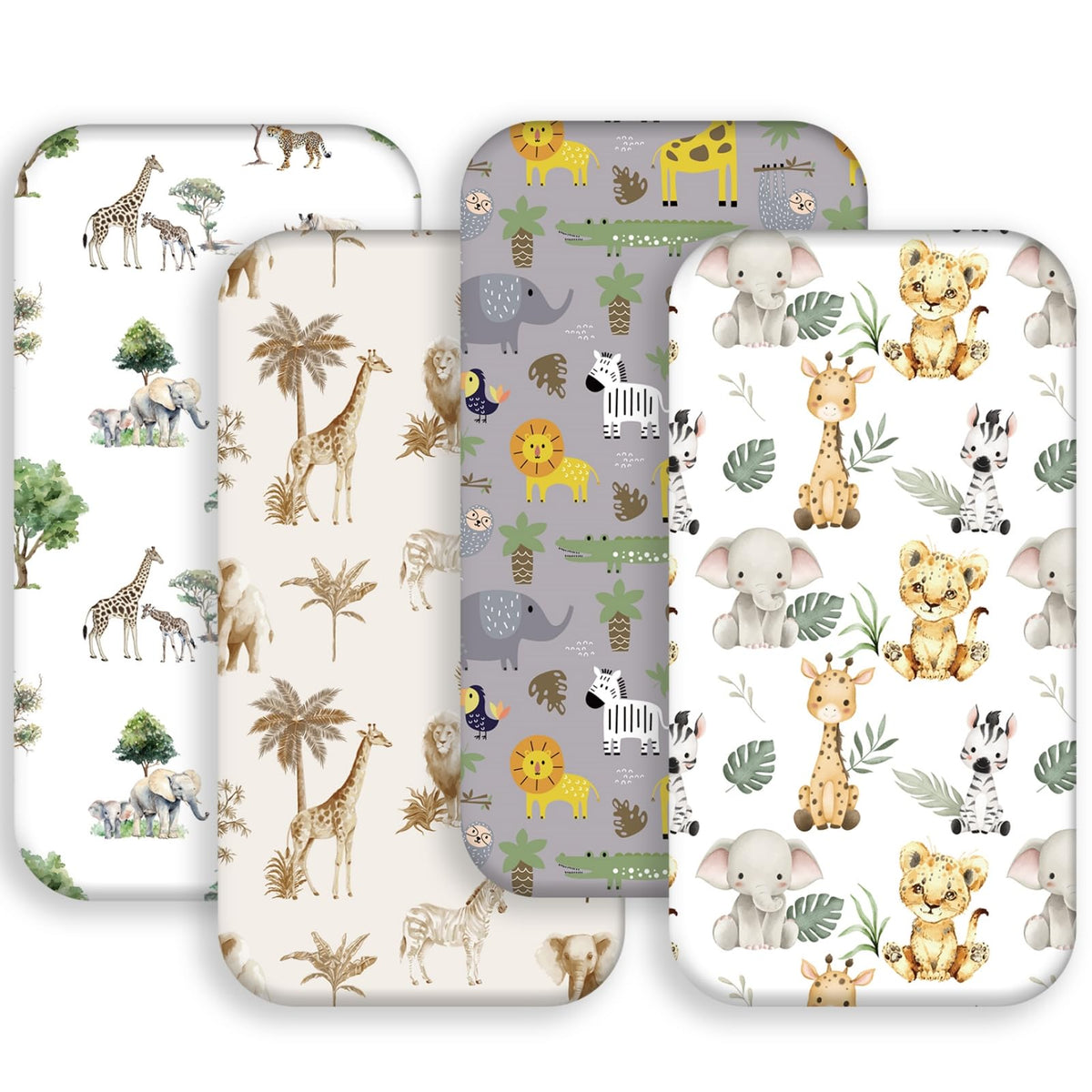 FIGEPO Safari Animals sheets with playful jungle design for crib or bassinet use.