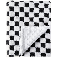 FIGEPO Soft Checkered Baby Blanket front view highlights cozy corduroy warmth for all seasons.