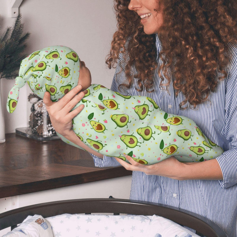 Figtihw Avocado Swaddle Blanket with gentle leg-area, ideal for cozy sleep.