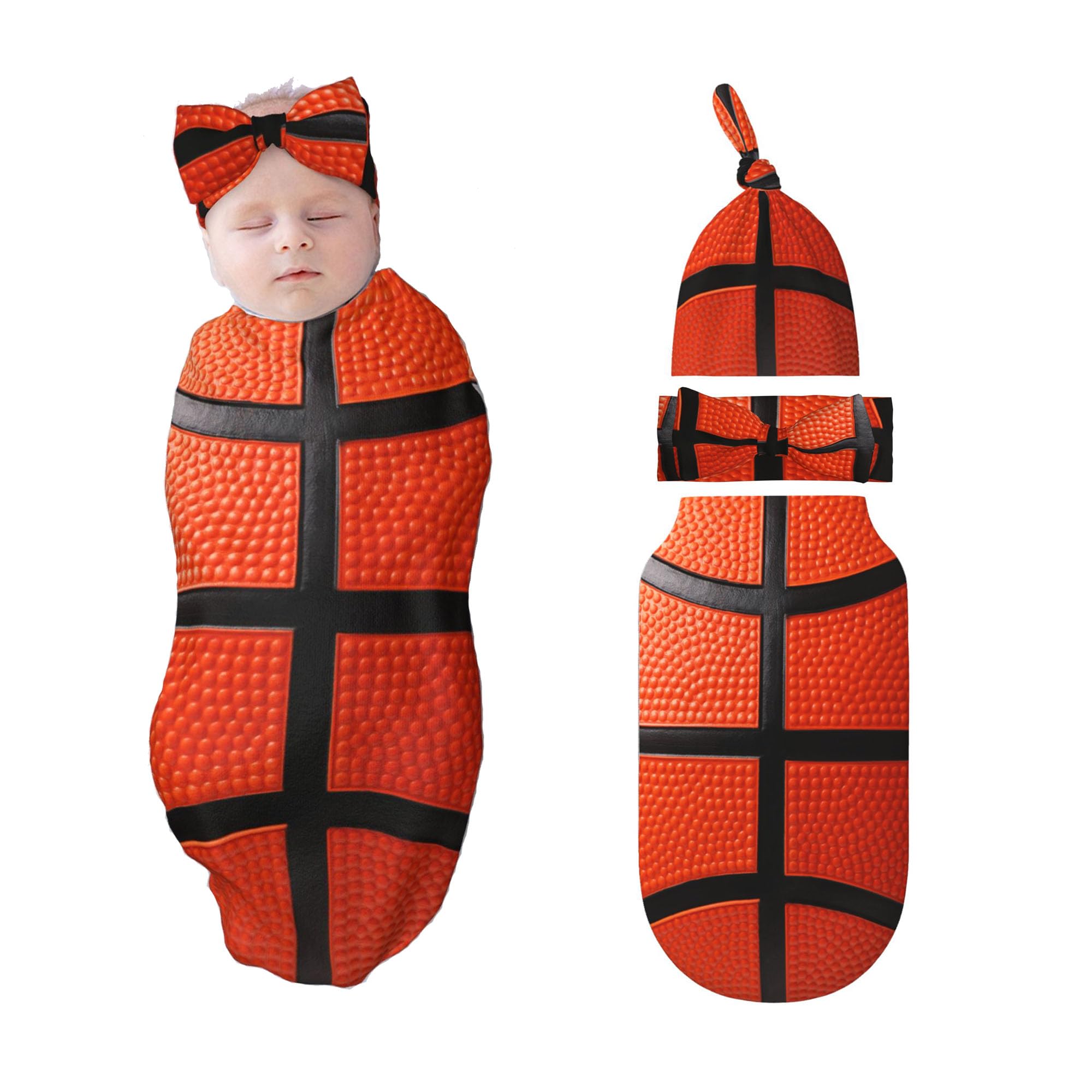 Figtihw basketball swaddle blanket for newborns promotes cozy, safe sleep.
