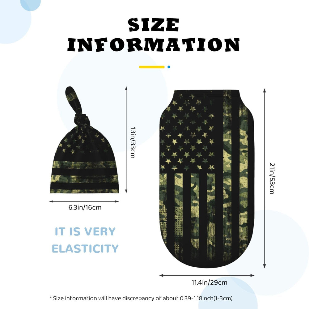 Figtihw camo flag swaddle blanket on nightstand for bedtime routine