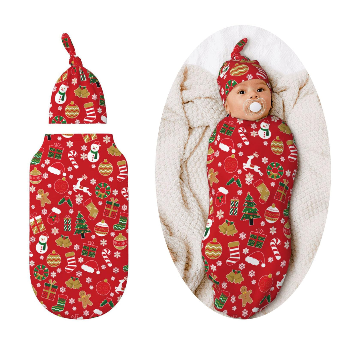 Figtihw Christmas swaddle blanket in soft material offers newborn comfort.
