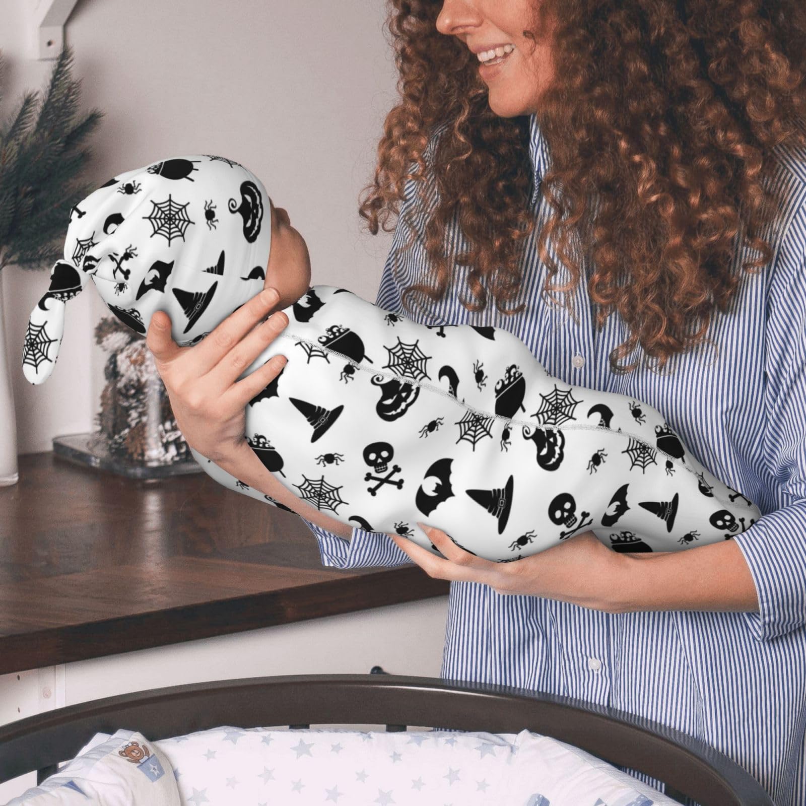 Figtihw Goth Swaddle Blanket close-up reveals soft, stretchable fabric for all-season use.