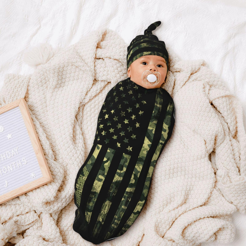 Figtihw newborn photography prop with camo swaddle blanket for portraits