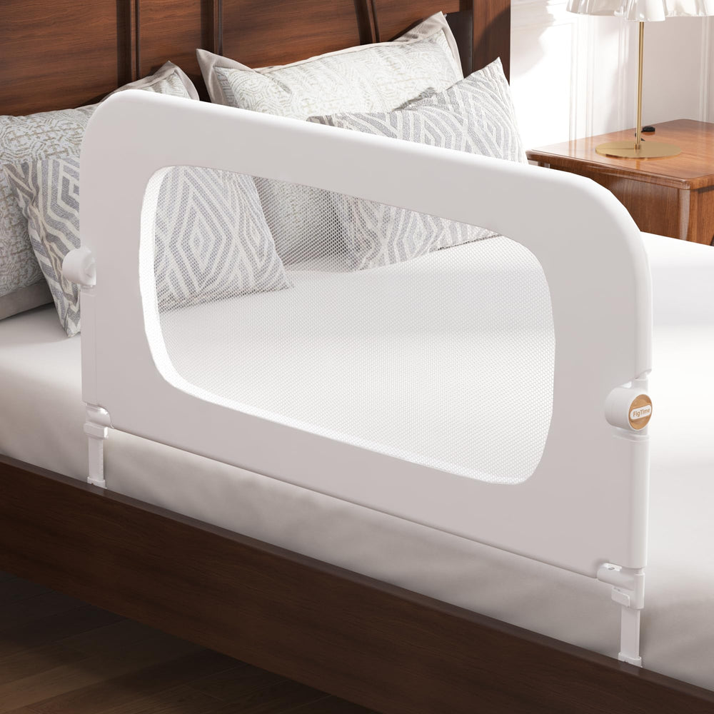 FigTime bed rail folding mechanism demonstrates easy in-and-out access.