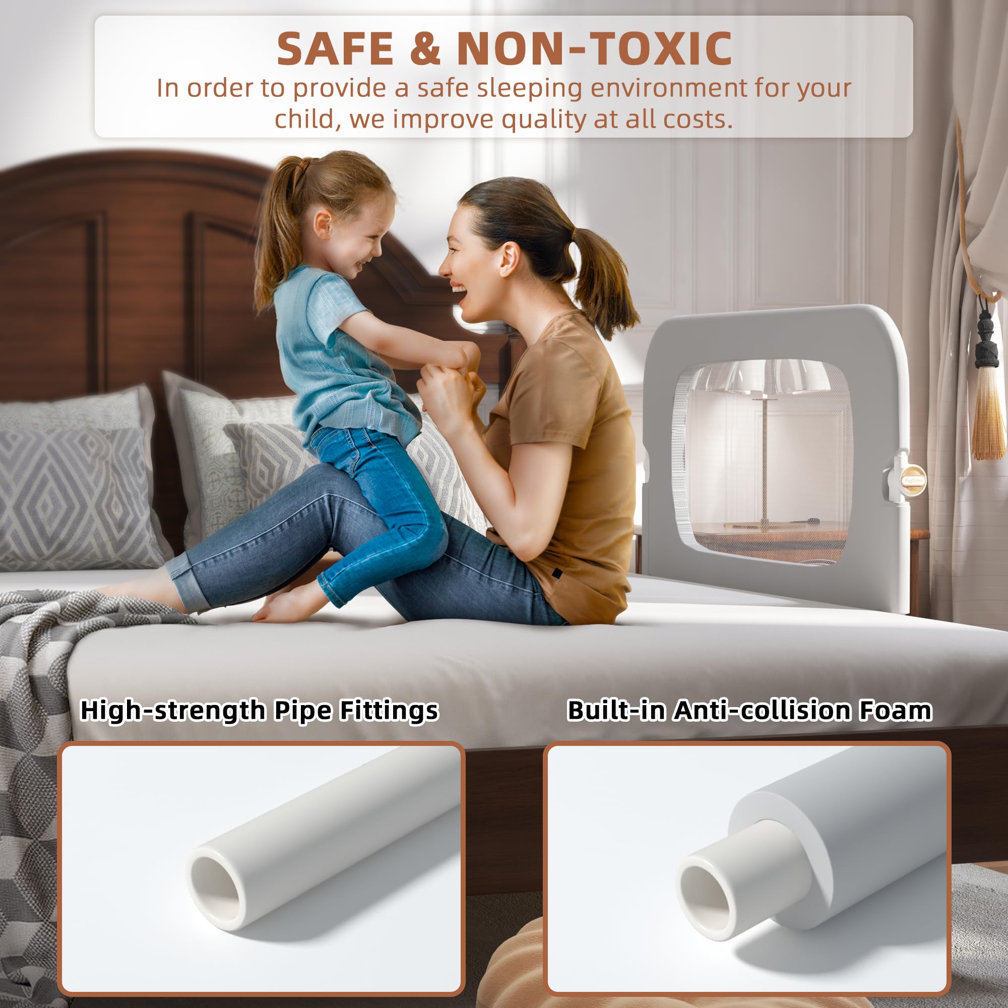 FigTime U-shaped base delivers stable support, letting kids move without displacing the rail.