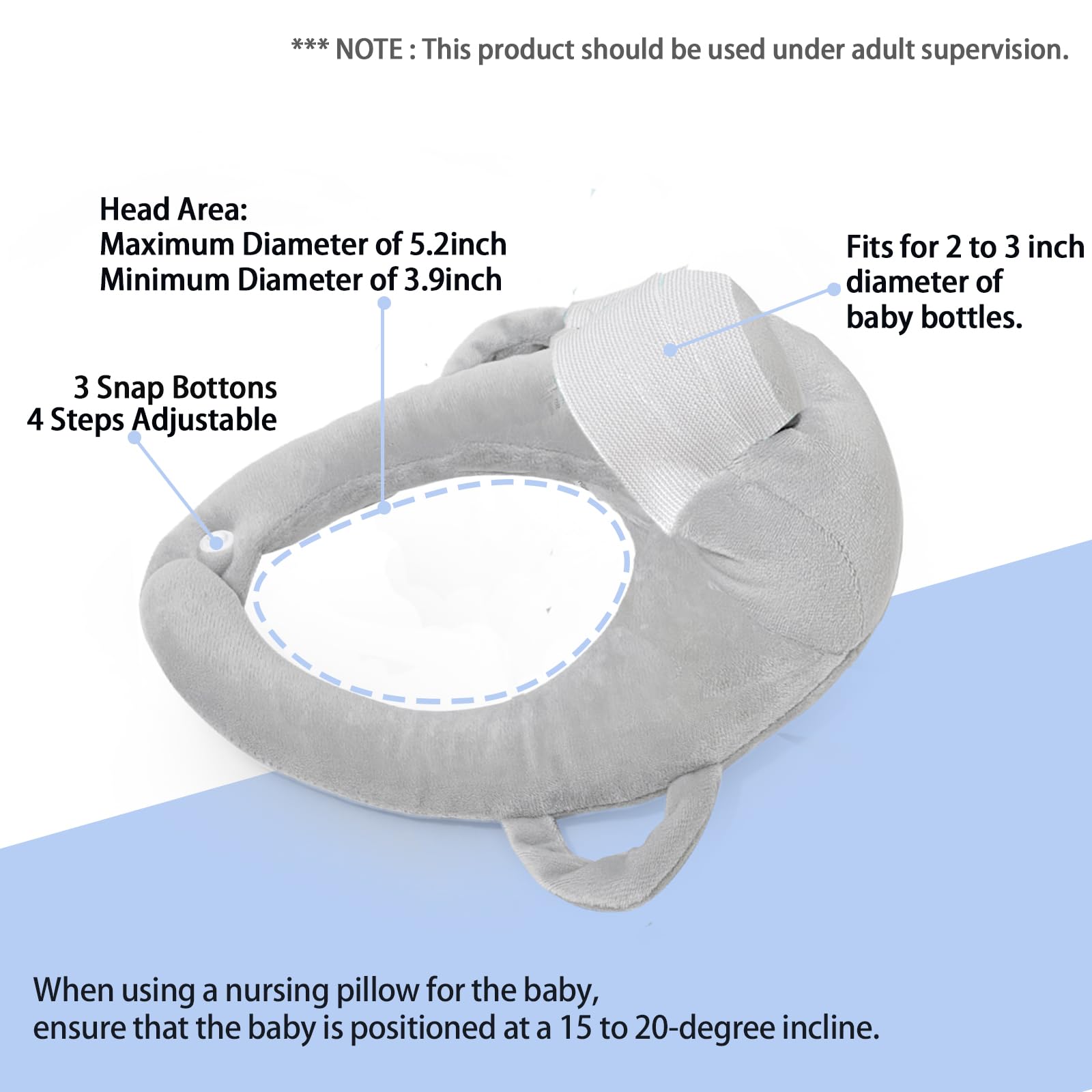 FIKETLXU breastfeeding pillow gray front view improves posture during nursing
