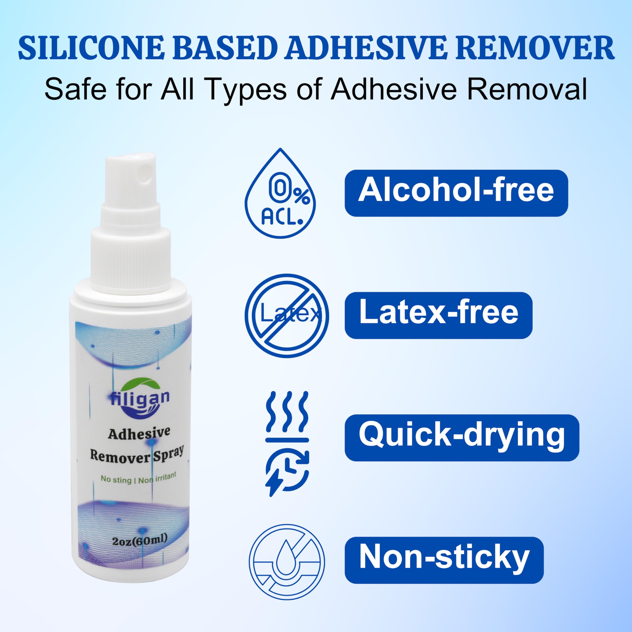 Quick-dry action of Filigan adhesive remover shown during use with tapes.