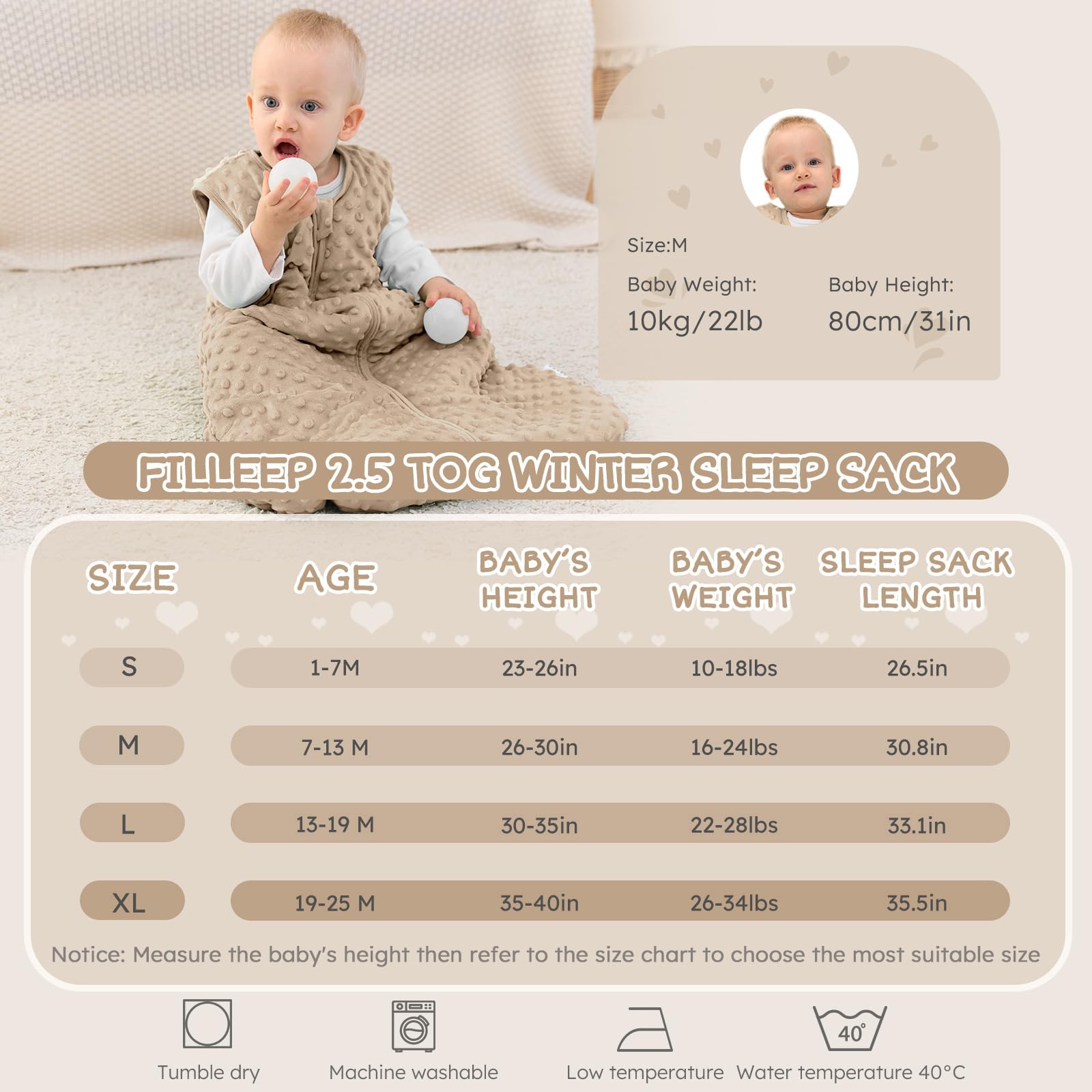 Filleep sleep sack suited for 61-68°F rooms keeps baby comfortable