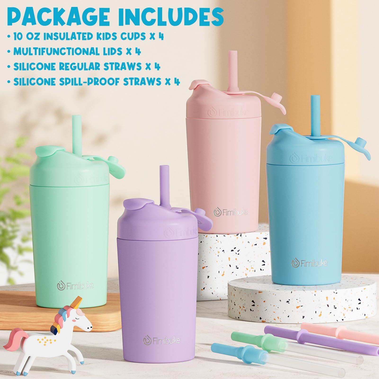 Fimibuke in-use image shows a child drinking and snacking mess-free.