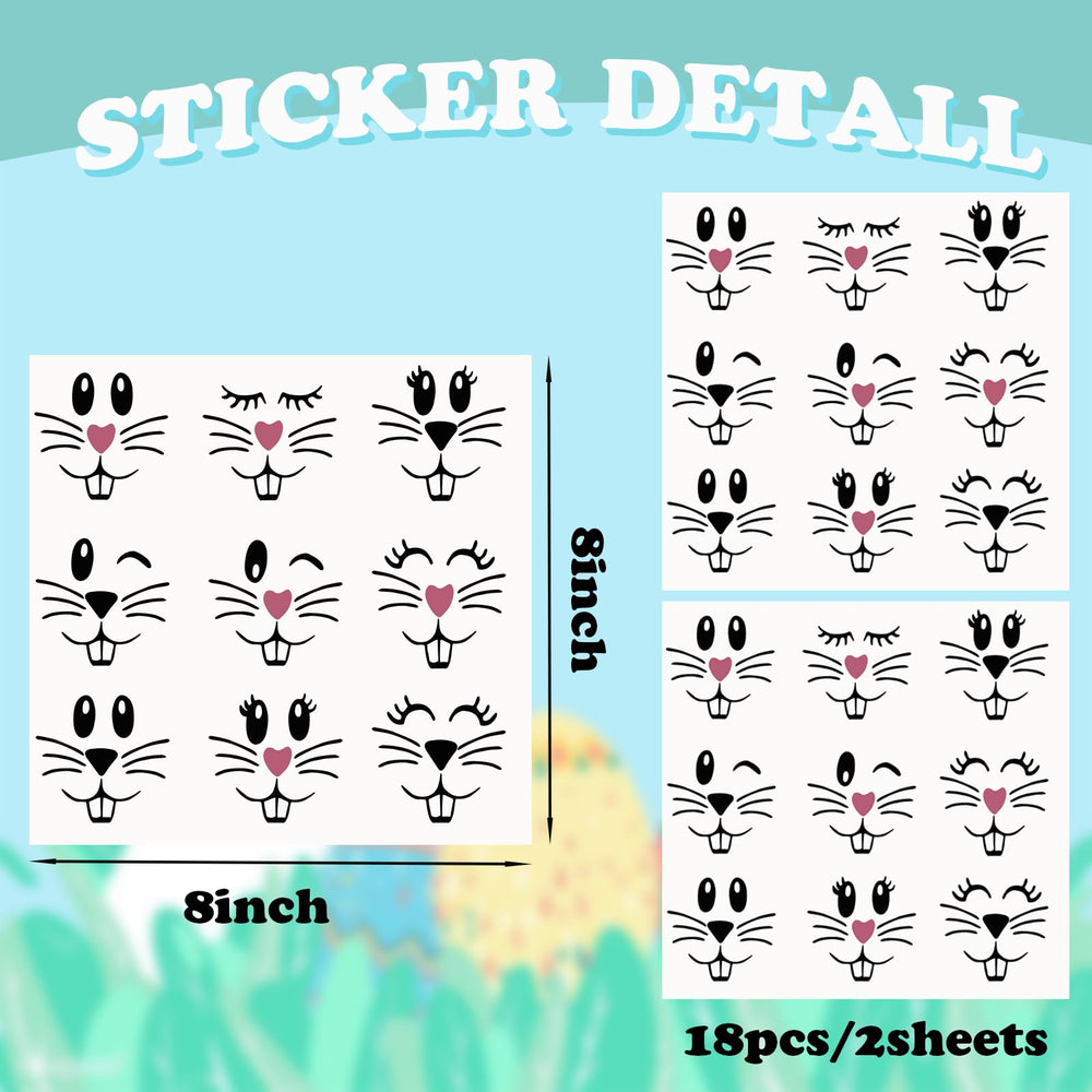 Finduat Easter bunny face decals on two sheets for DIY projects.