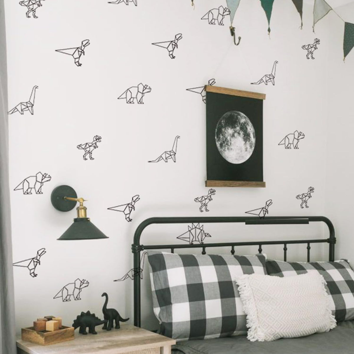 Finduat Geometric Dinosaur wall decals sheet 1 with bold black line art for kids' room