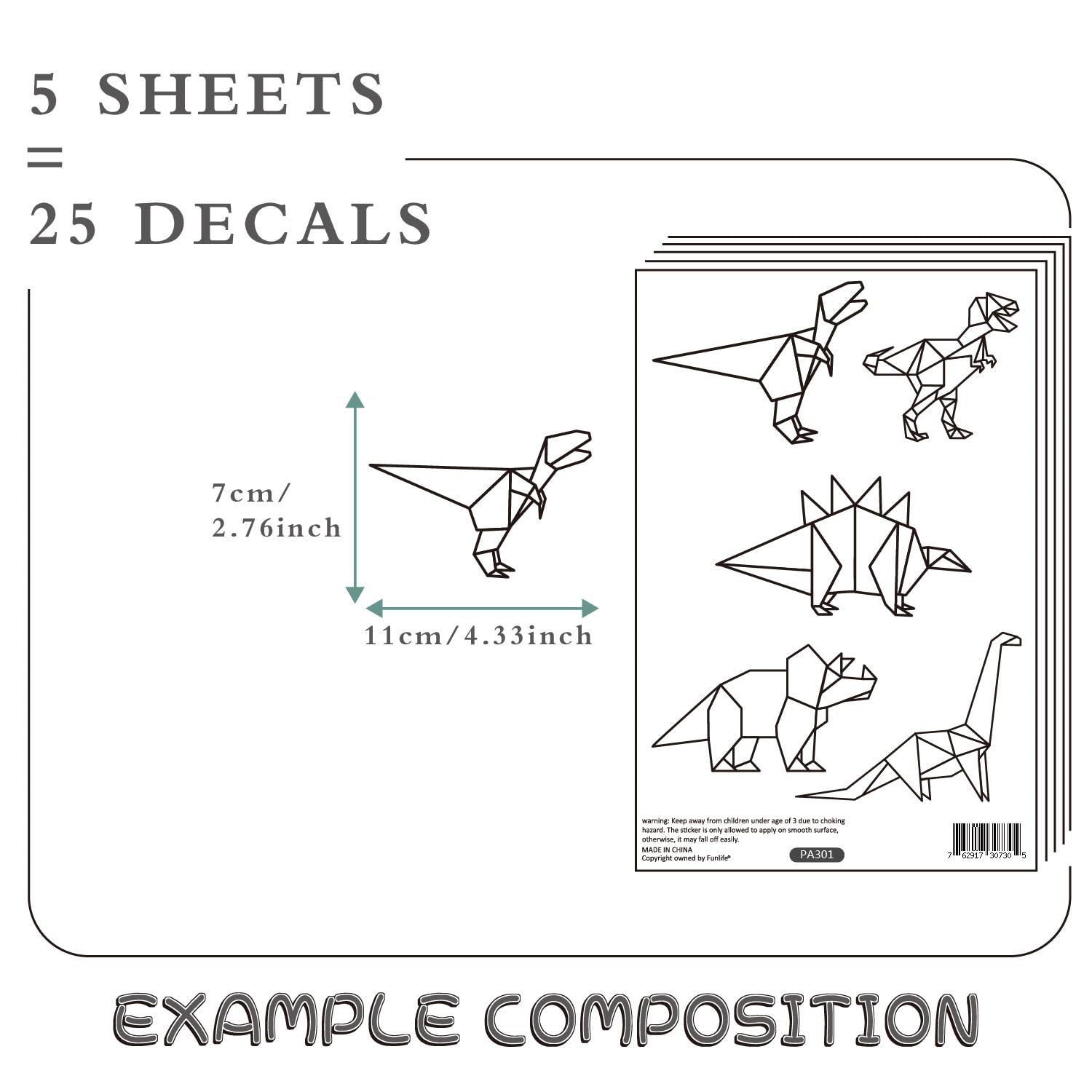 Finduat Geometric Dinosaur wall decals sheet 3 for doors or glass surfaces, easy decorating