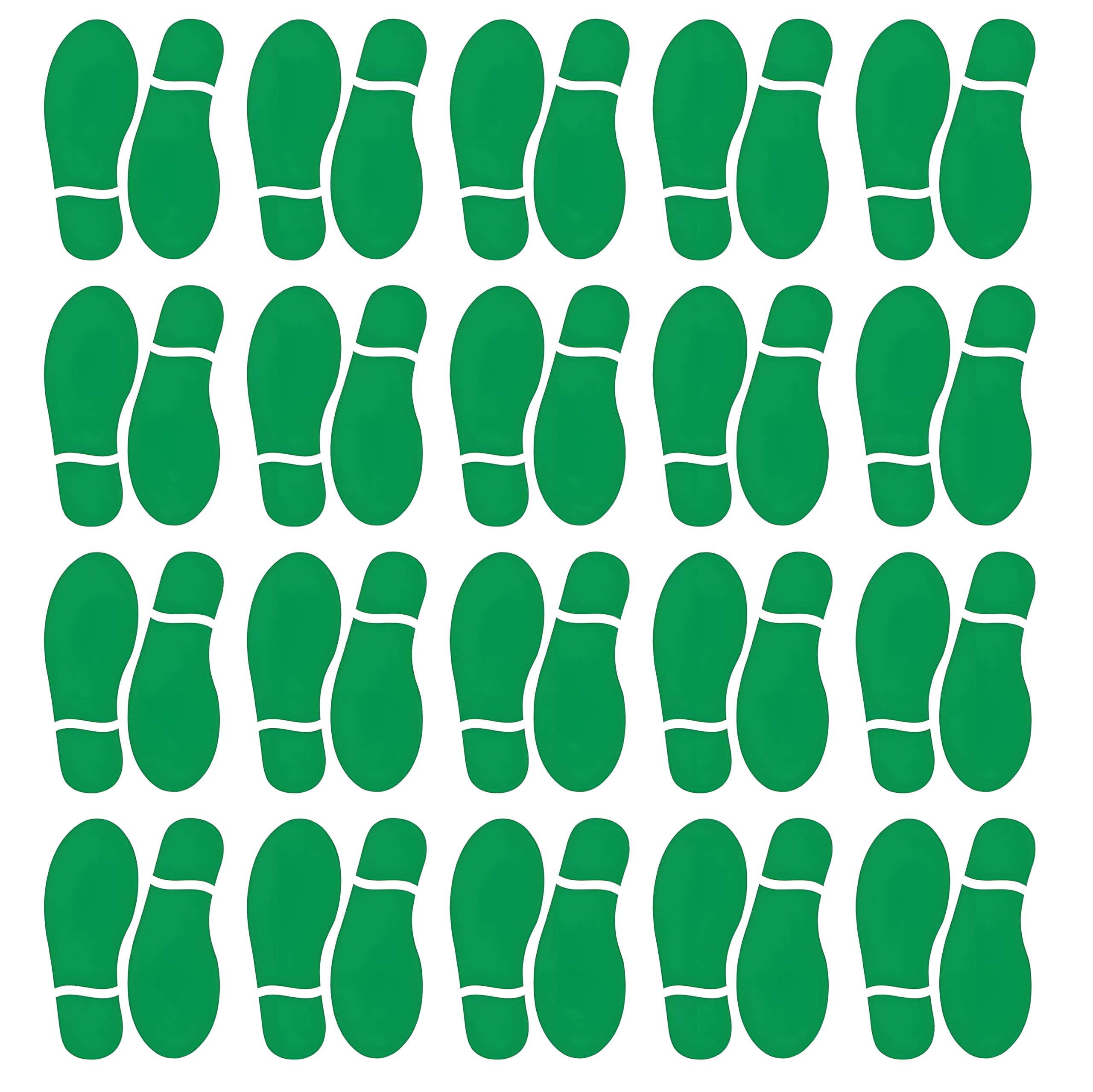 Finduat green footprint stickers on classroom floor guide students' footsteps along the line.