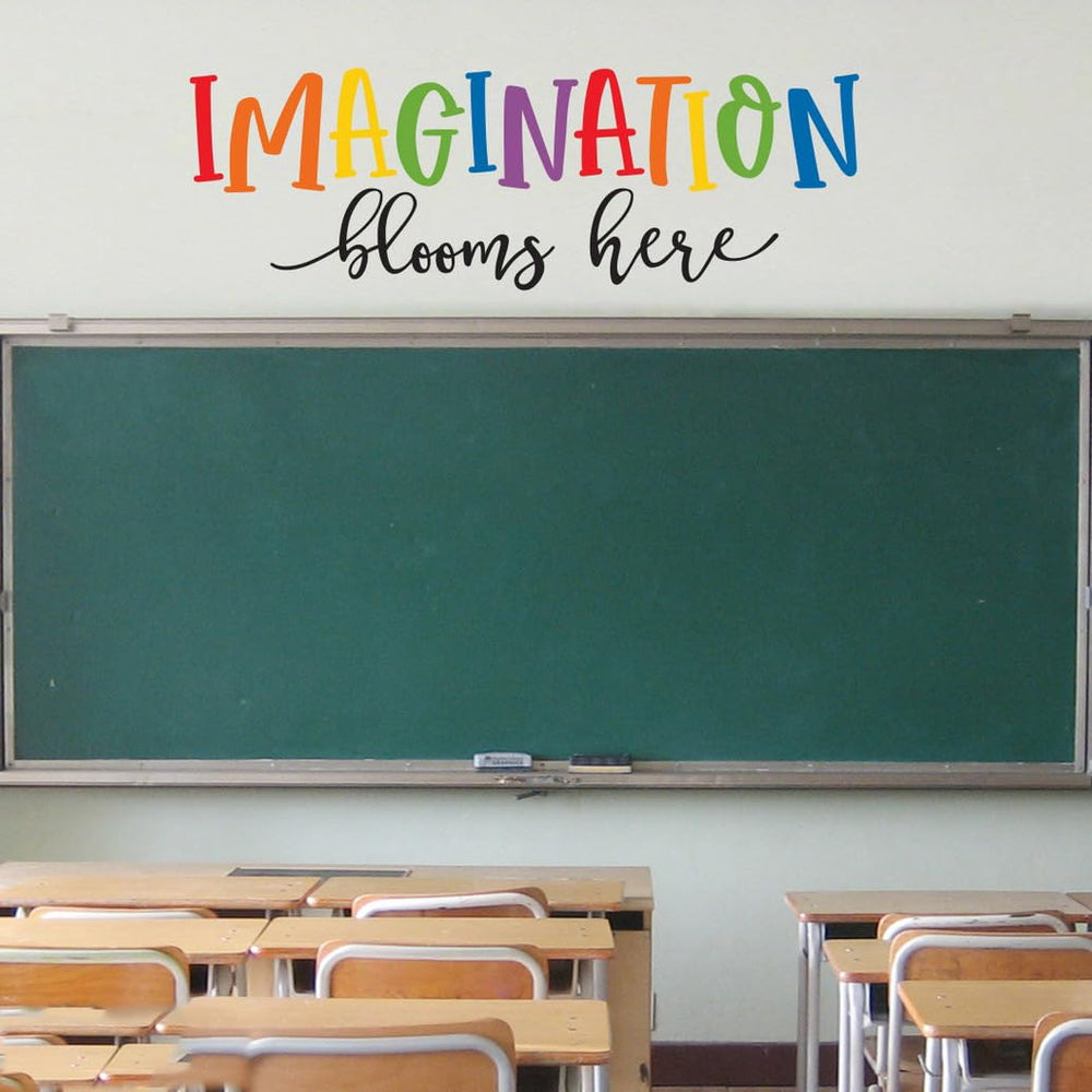 Finduat Imagination Blooms Here decal in children's room brightens play area.