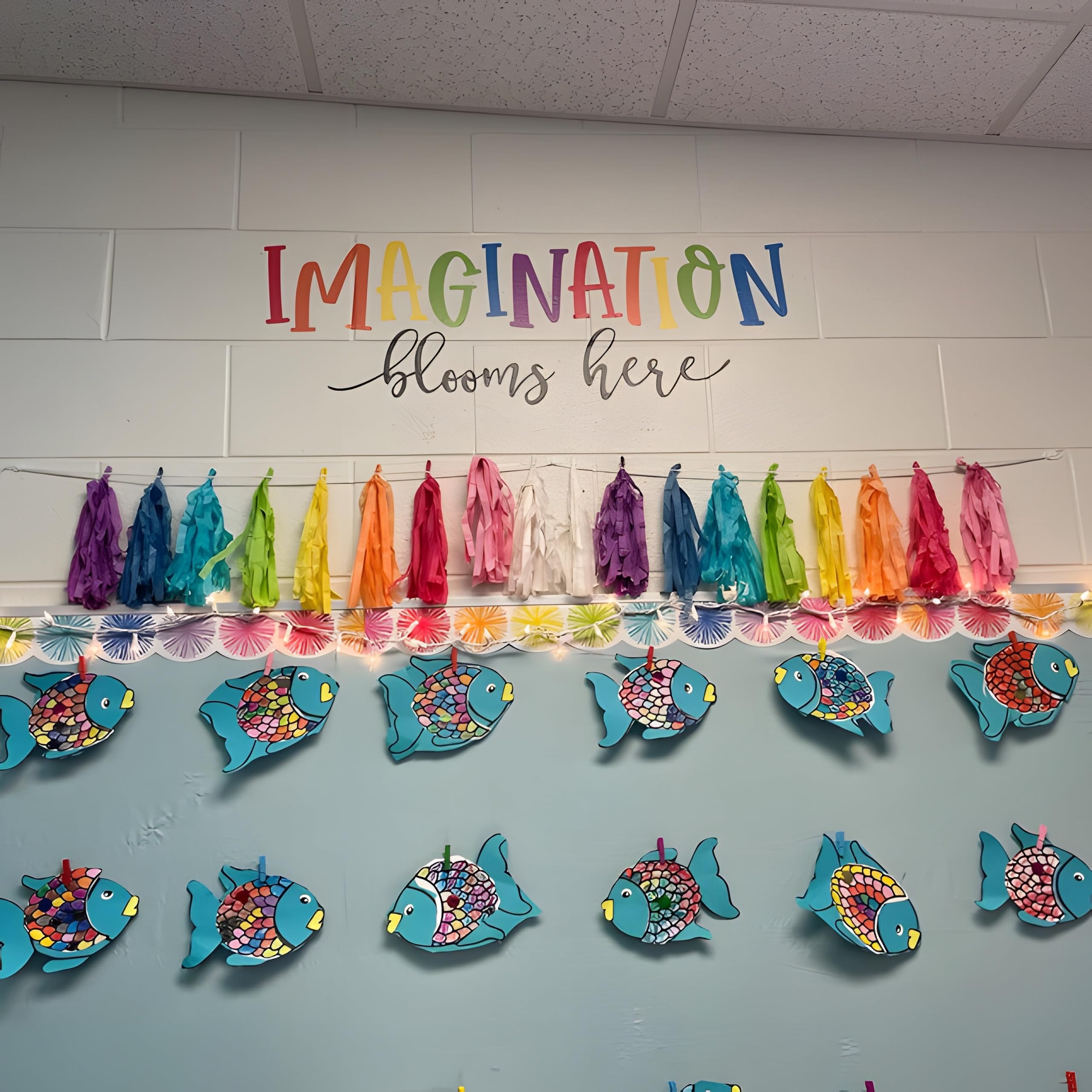 Finduat Imagination Blooms Here decal on window or door offers versatility.