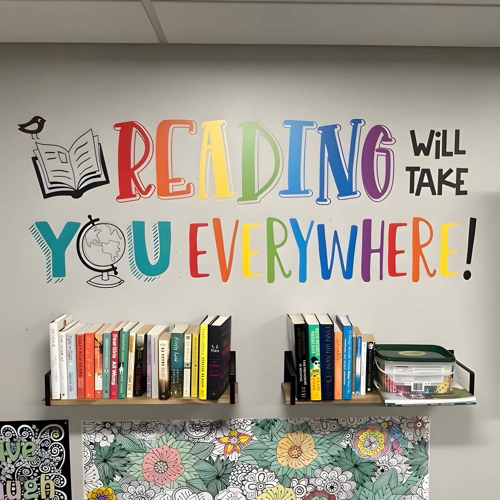 Finduat Reading Will Take You Everywhere decal on wall inspires daily reading and imagination.