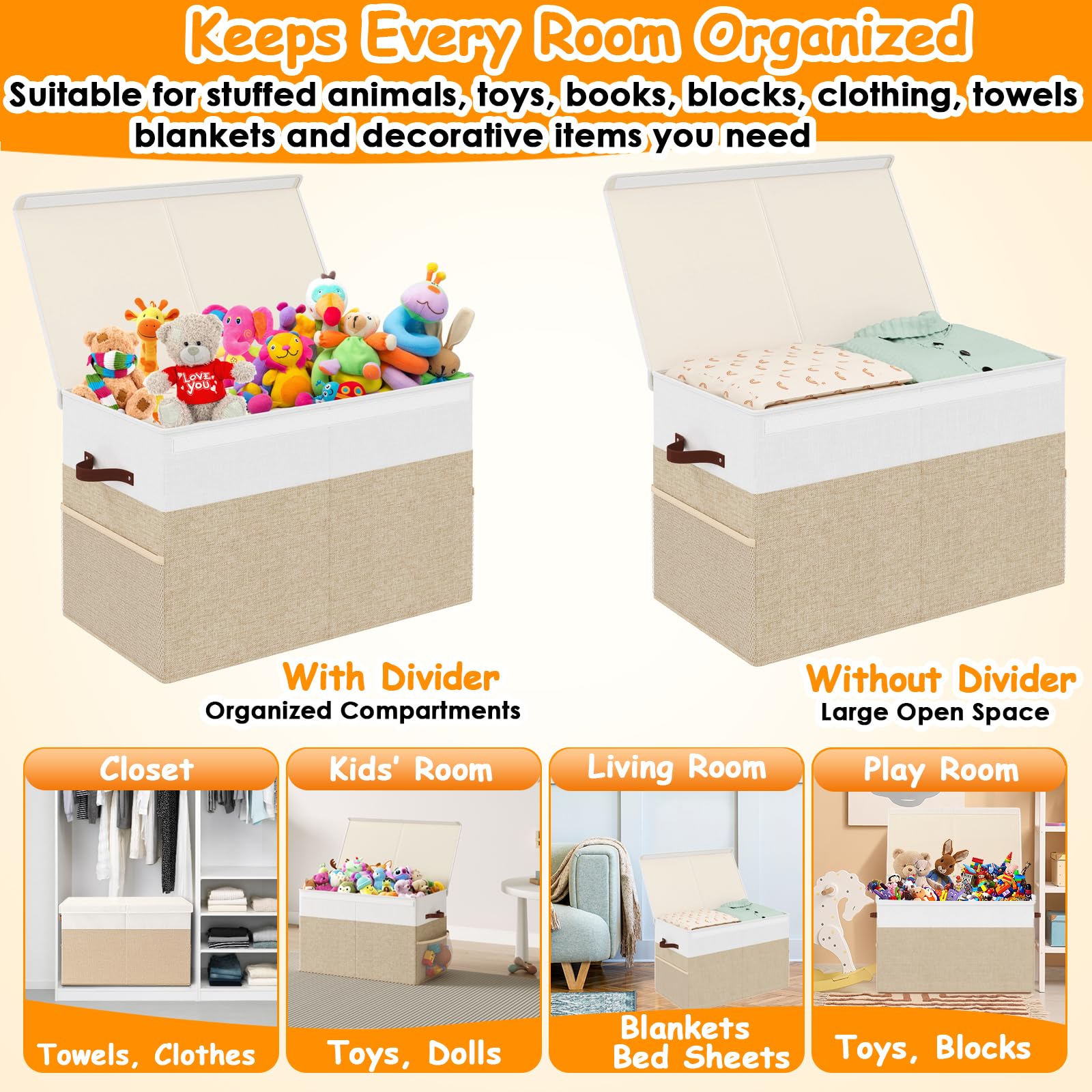 Fineonly 90L toy bin ideal for plush toys, books, and blankets