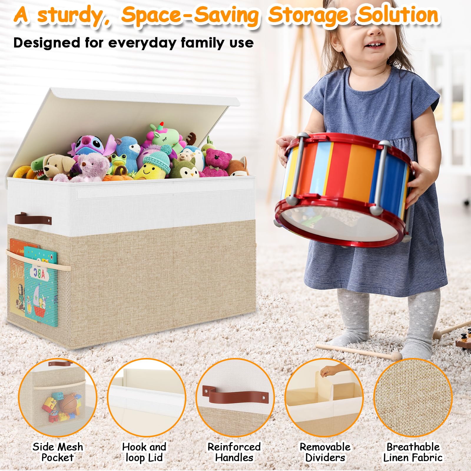Fineonly durable toy chest reinforced with PP board for sturdy toy containment