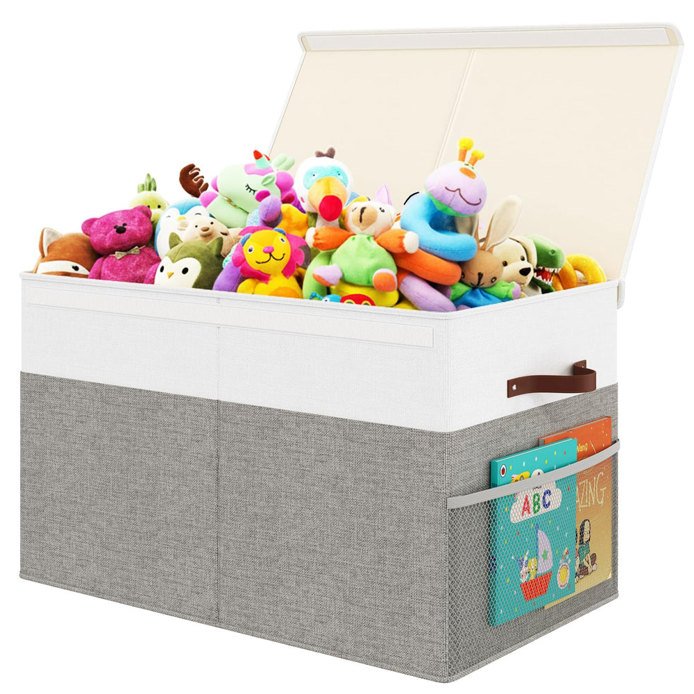 Fineonly large toy storage box with lid closed showing discreet, dust-protected storage