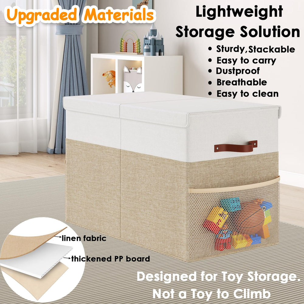Fineonly toy storage chest with divider separating toys and clothes for quick pickup