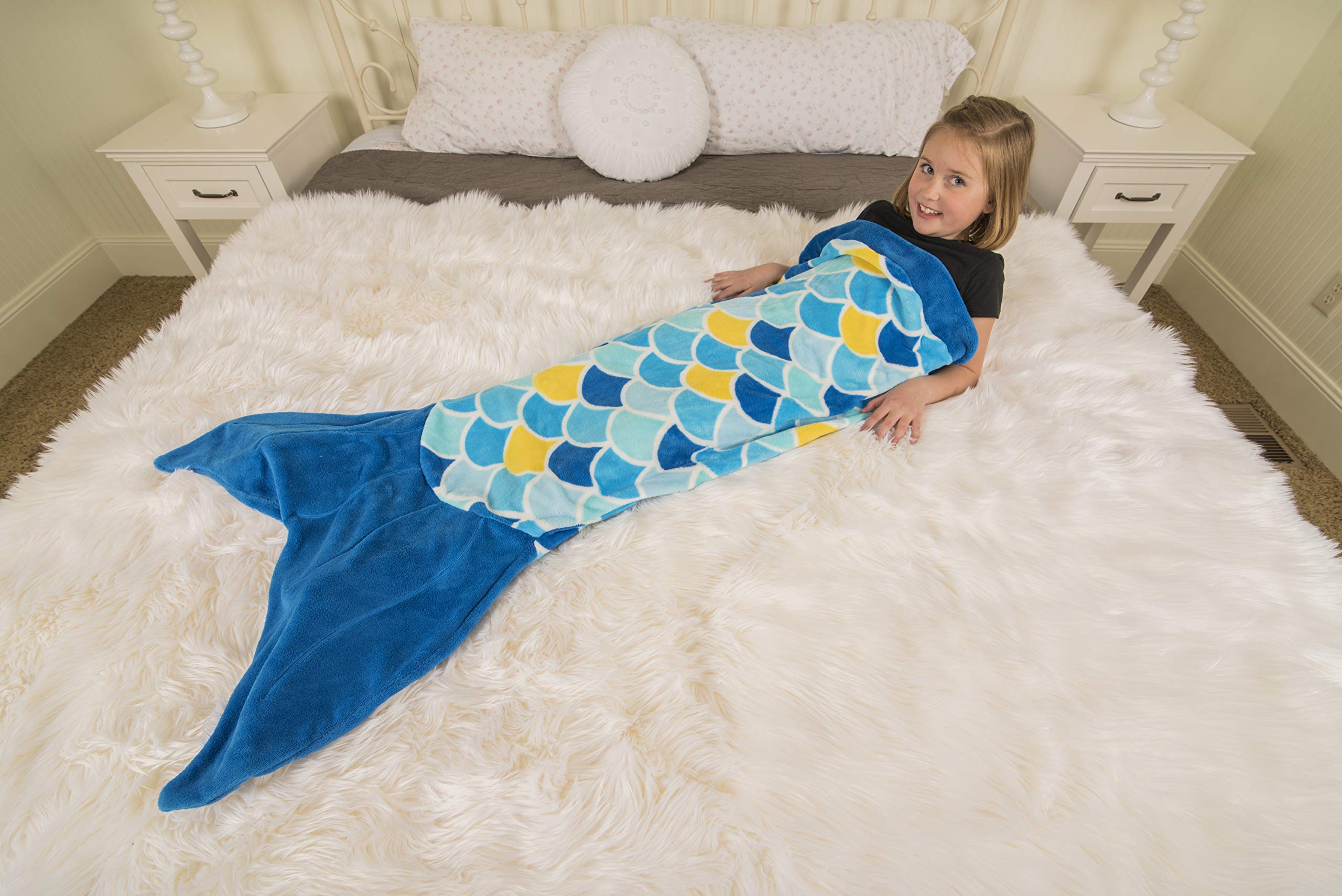 Fin Fun kids blanket wave blue 24 by 52 inches for snuggle time.