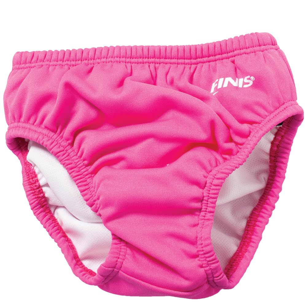 FINIS reusable baby swim diaper in pink with snap closure for secure, leak-resistant pool wear.