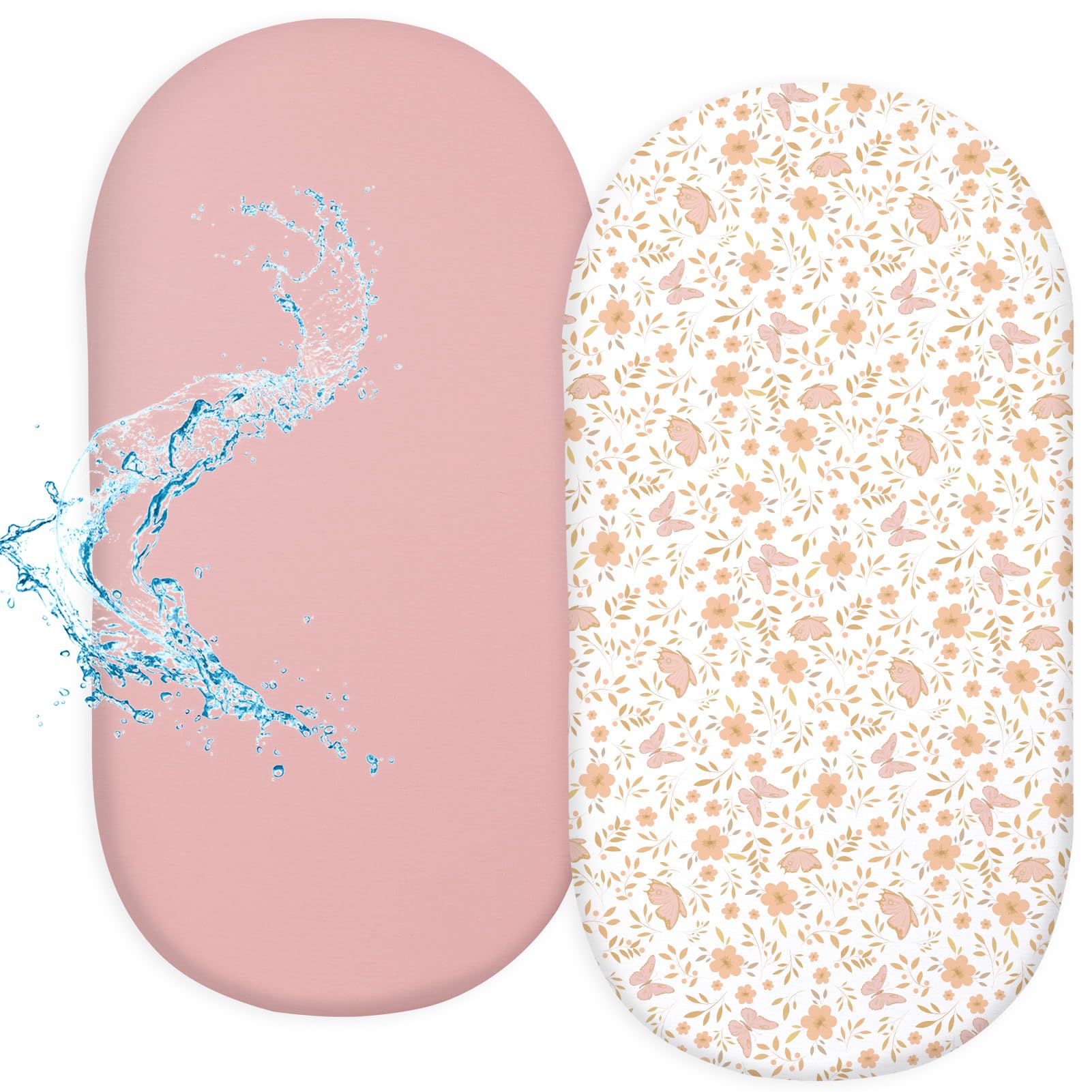 Fiobee pink bassinet sheet laid flat, breathable fit for daytime naps