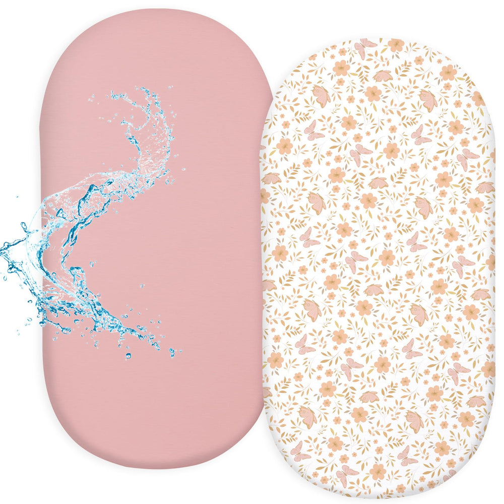 Fiobee pink bassinet sheet laid flat, breathable fit for daytime naps