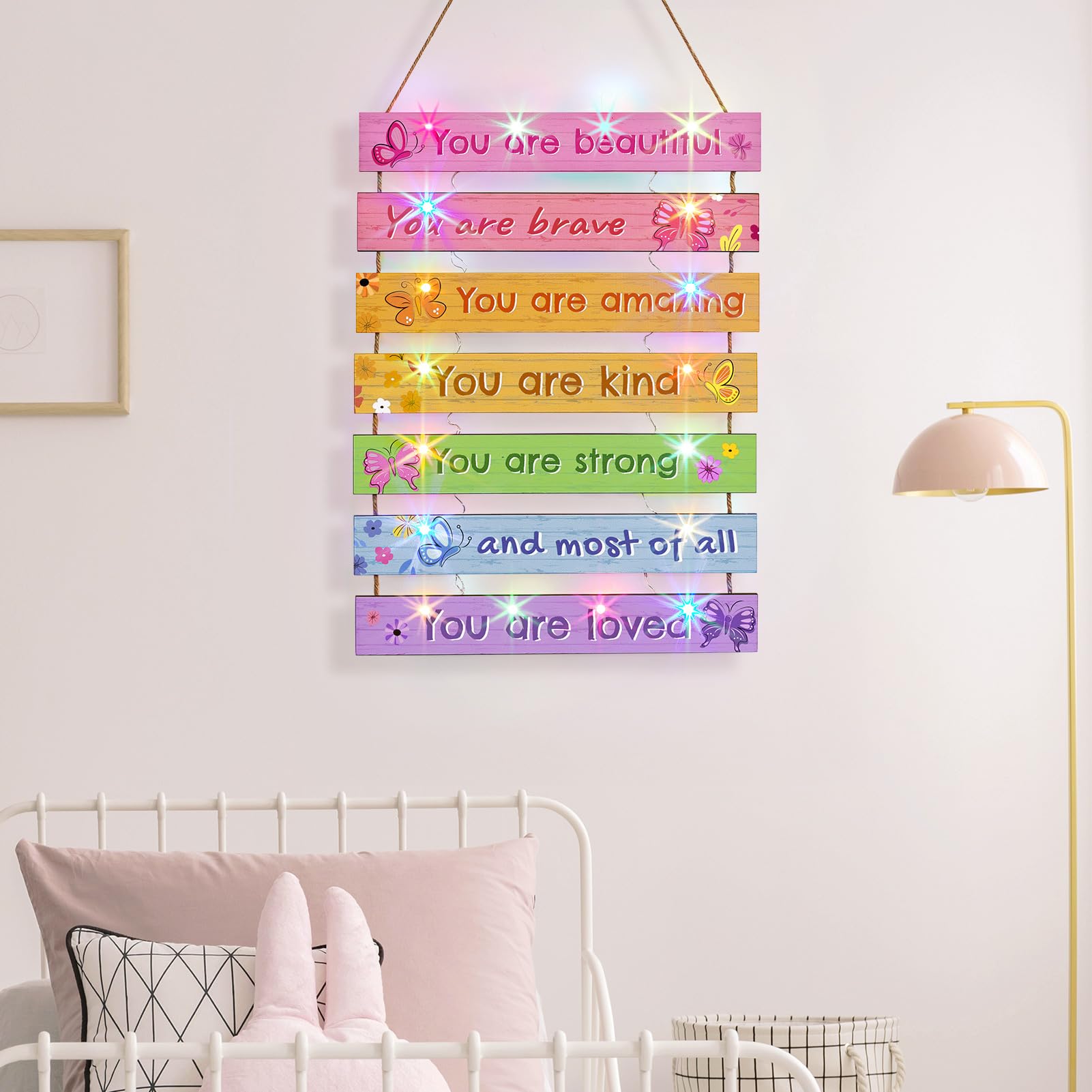 FIOBEE butterfly LED wall art panel 4 durable wooden panels resist fading in kids rooms