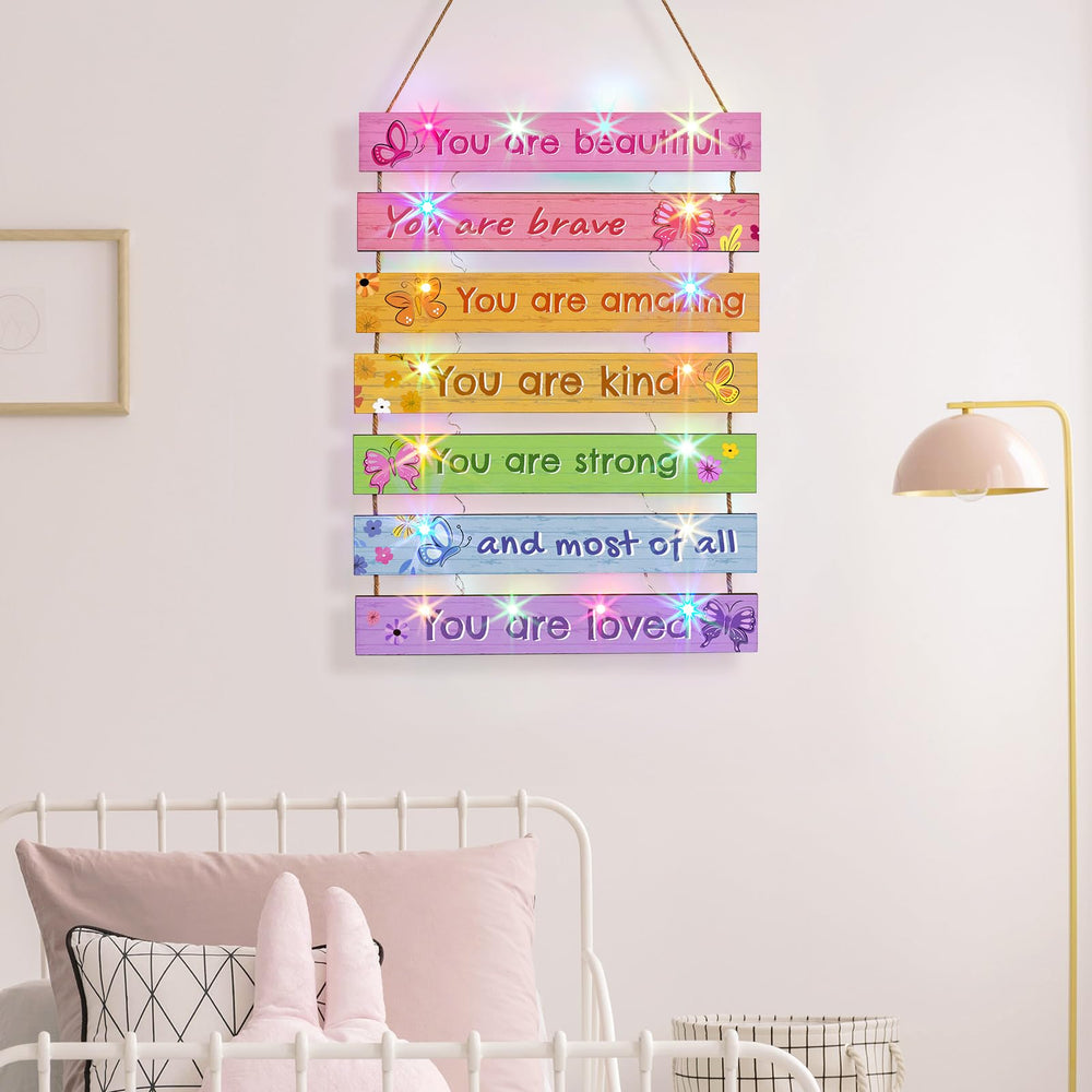 FIOBEE butterfly LED wall art panel 4 durable wooden panels resist fading in kids rooms