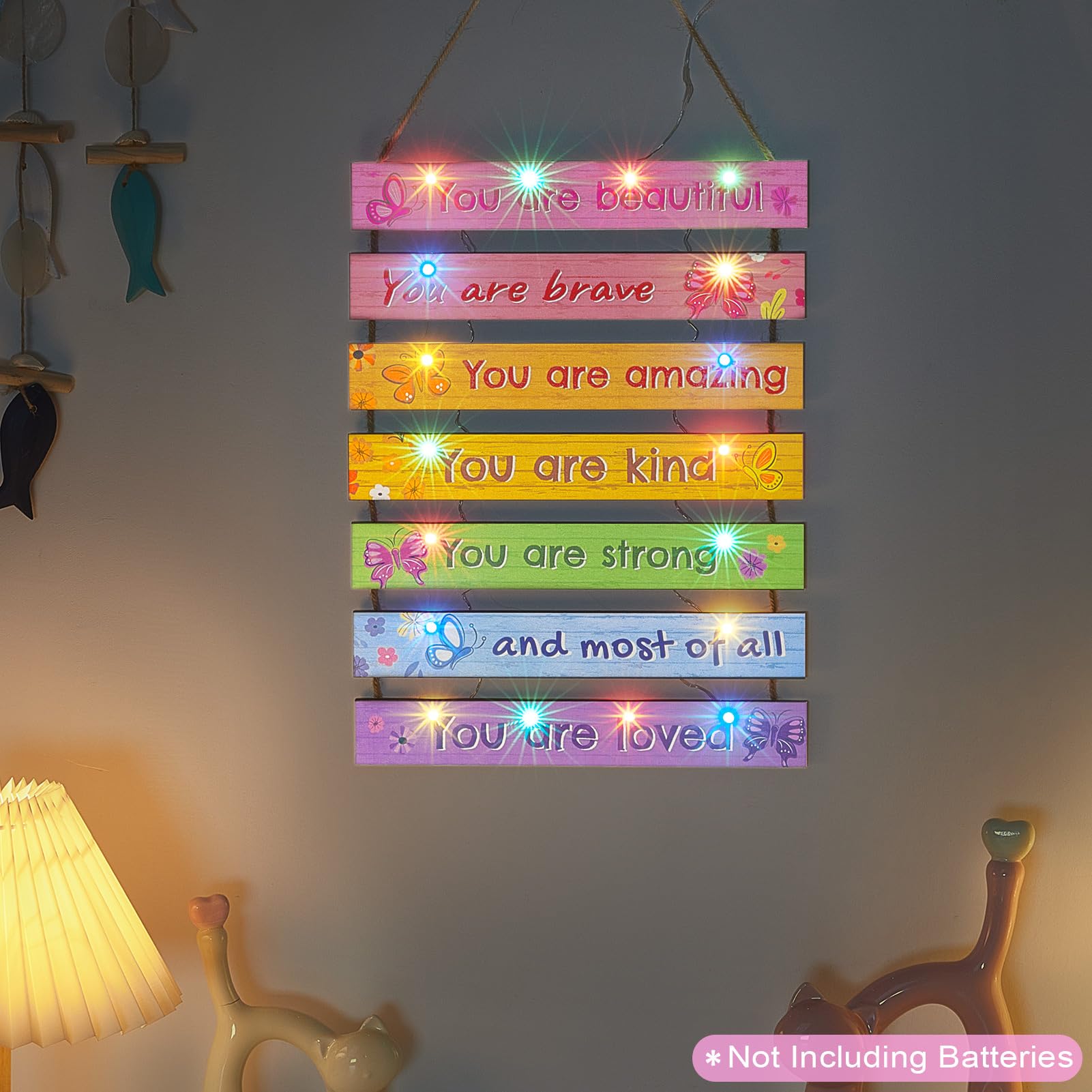FIOBEE butterfly LED wall art panel 5 easy hanging with hemp string for quick setup