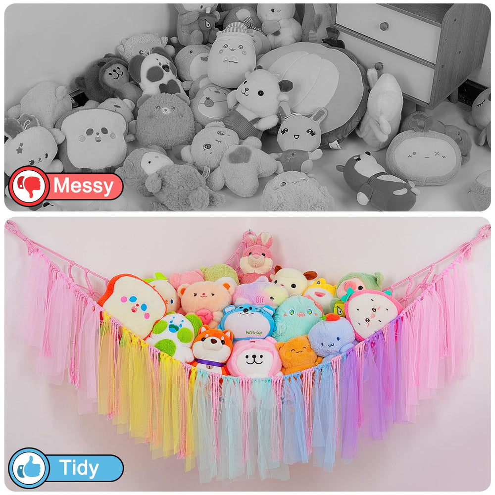 FIOBEE premium hand-woven rope material ensures durable stuffed animal storage.